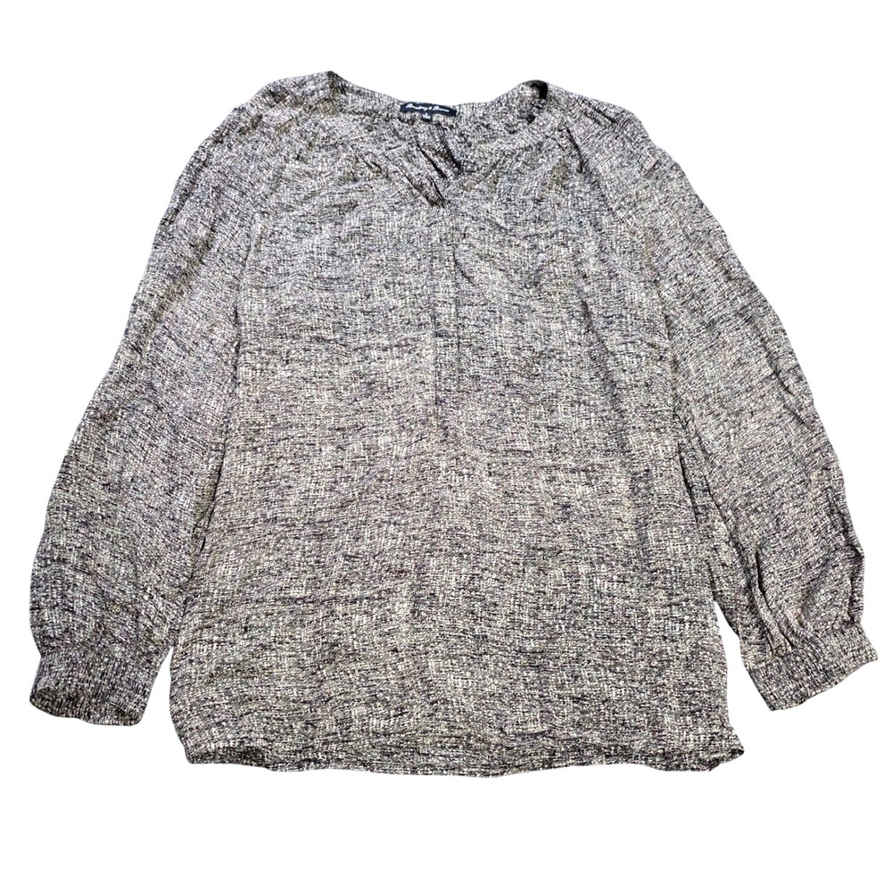 Broadway & Broome Silk Blouse Women's Sise S Black Cream Abstract Print